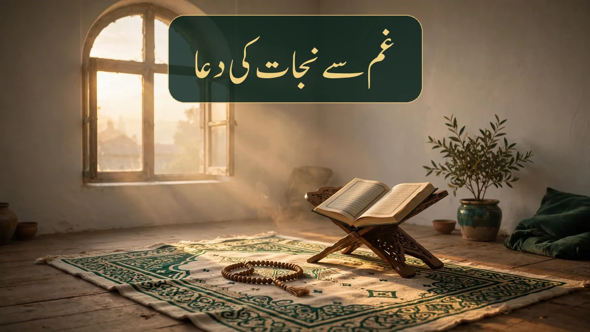 غم سے نجات کی دعا — غم اور فکر دور کرنے کی مسنون دعا، فجر کی روشنی میں جائے نماز اور تسبیح